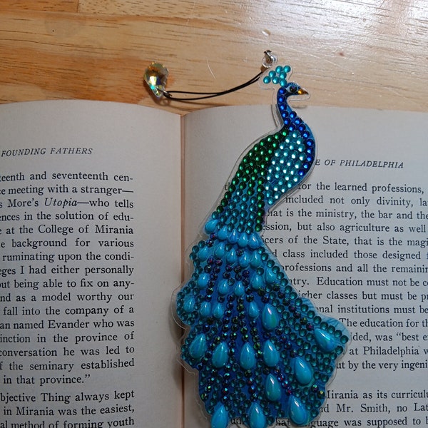 Peacock Bookmark * Handmade Diamond Art * Sparkling Bird Crystal