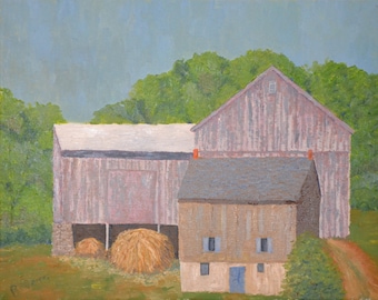 Original-Ölgemälde einer Scheune in Bucks County, 11x14 Landschaftsmalerei