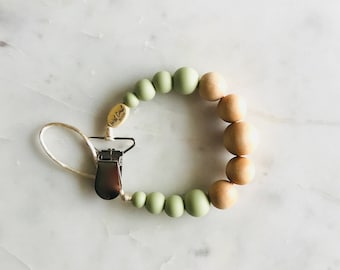 Soother Clip, Pacifier Clip, Teething Necklace, Silicone, Wood, Dummy Clip, Binky Clip