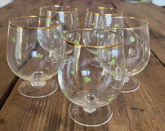Irish Shamrock 4” Glass Cognac Snifters Set of Five