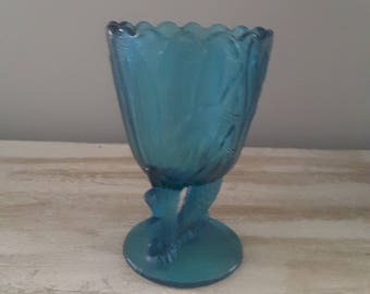 Vintage Guernsey Glass Aquamarine Spooner Bird in a Nest Elegant