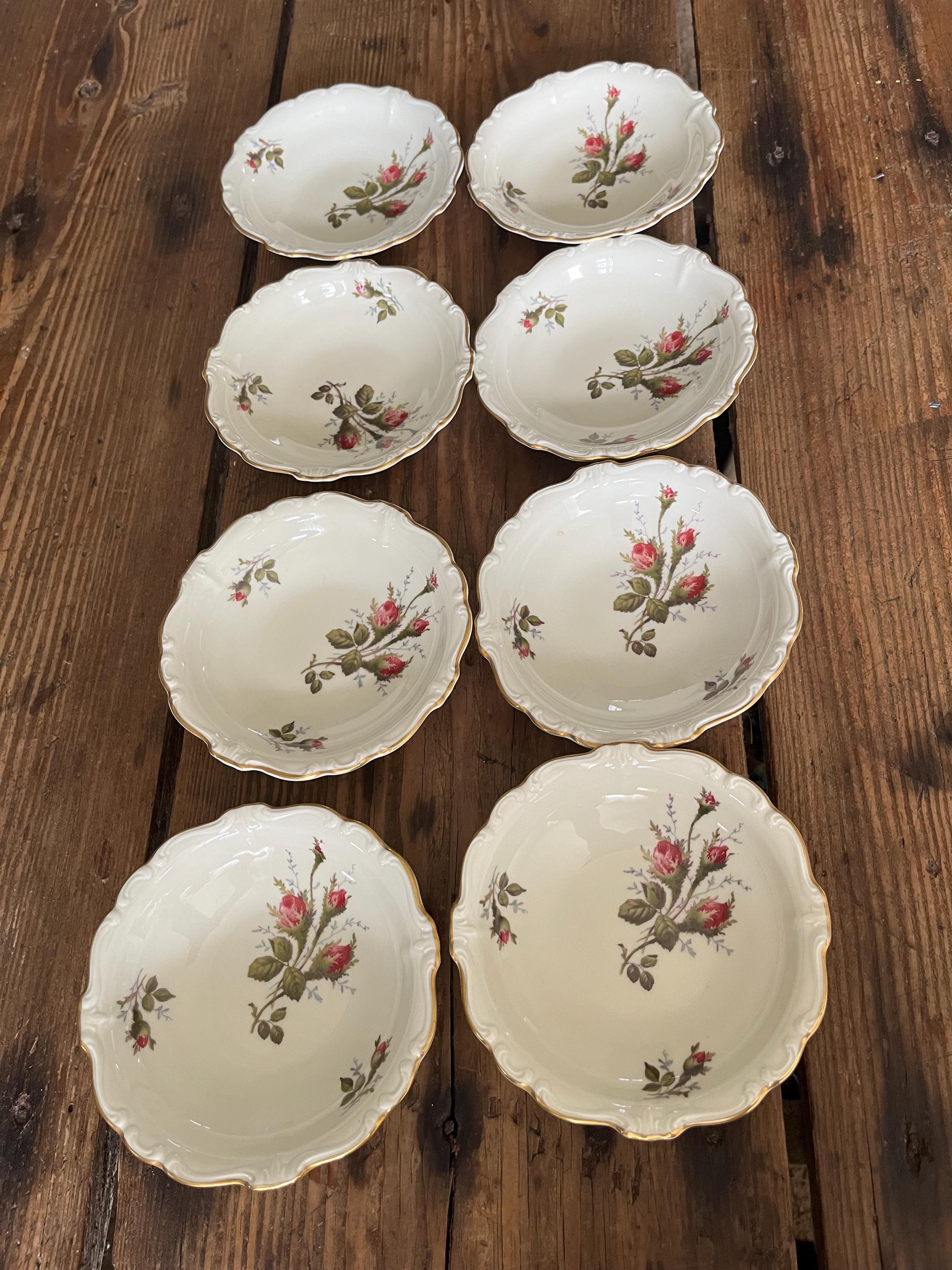 Vintage Rosenthal Germany Pompadour Moss Rose China Berry Bowls Set of  Eight Dining and Serving 1950