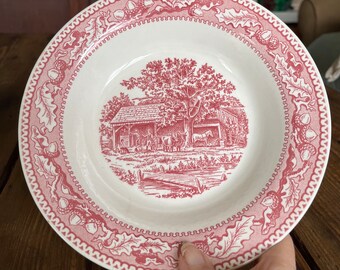 Vintage Royal China Memory Lane Royal Ironstone Underglaze Pink White Bowl