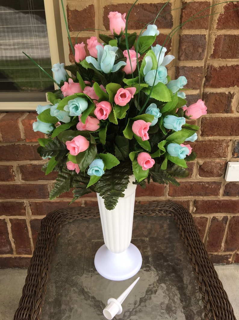 White Cemetery Vase with SpikeMemorial FlowersCemetery Etsy