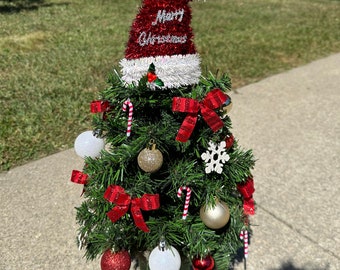 Cemetery Christmas Tree~Styrofoam Vase Insert~Santa Hat~ Candy Canes~Snowflakes~Bows~Grave Decoration~In Loving Memory