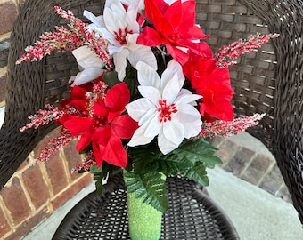 Cemetery Flowers~Christmas~Styrofoam Insert for Existing Vase~360 View Arrangement~Grave Decoration~In Loving Memory