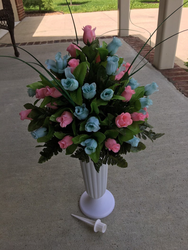 White Cemetery Vase with SpikeMemorial FlowersCemetery Etsy