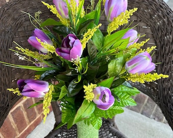 Cemetery Flowers~Tulips~Styrofoam Insert for Existing Vase~360 View Arrangement~Grave Decoration~In Loving Memory