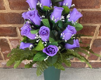 Cemetery Flowers~Lavender Rose Buds~Cemetery Vase with Spike~360 View Arrangement~Graveside Flowers~Grave Decoration~In Loving Memory