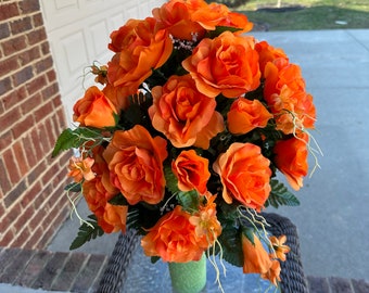 Cemetery Flowers~Roses~Styrofoam Insert for Existing Vase~360 View Arrangement~Grave Decoration~In Loving Memory