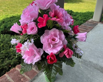 Cemetery Flowers~Styrofoam Insert for Existing Vase~360 View Arrangement~Grave Decoration~Memorial~In Loving Memory~Graveside Flowers