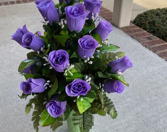 Cemetery Flowers~Lavender Rose Buds~Styrofoam Vase Insert~For Existing Vase~360 View Arrangement~Grave Decoration~In Loving Memory