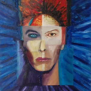 David Bowie art, Ziggy Stardust, Aladdin Sane, pop art, OOAK original oil painting,400mm x 495mm,