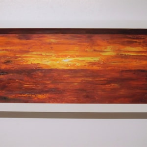 De zonsondergangolie van het landschap op mdf raad, ingelijst. Het abstracte olieverfschilderij van de muurkunst