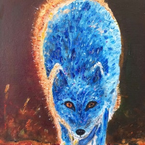 Artic fox oil painting, oil on canvas board, fox painting, wall art