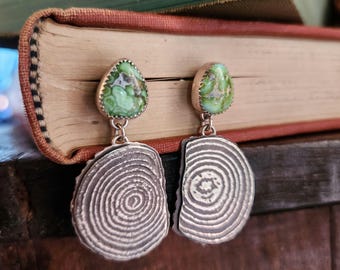 Hand Forged Sterling Silver Woodpile Earrings, Sonoran Turquoise Posts
