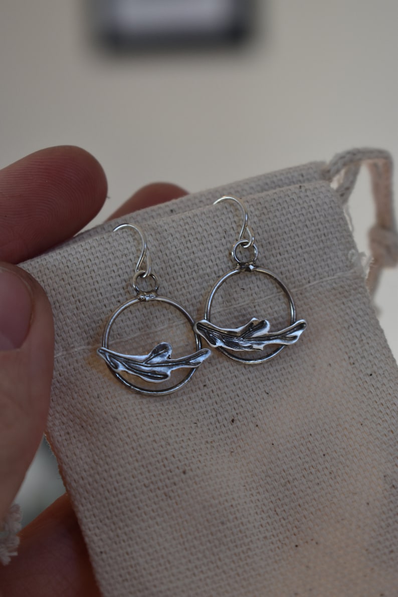 Metalsmithed Earrings, Sterling Silver Dangles, Silver Hoop Earrings, Twig Earrings, Branch Jewelry, Minimalistic Earrings image 2