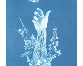 Cyanotype Art, Giclée Print of Original, She Flourishes, Botanical Art, Native Plants, Photography, Blueprint, Feminine Art, Appalachian Art