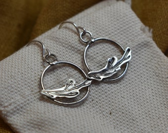 Metalsmithed Earrings, Sterling Silver Dangles, Silver Hoop Earrings, Twig Earrings, Branch Jewelry, Minimalistic Earrings