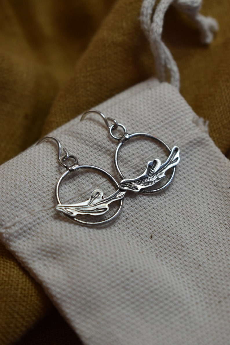 Metalsmithed Earrings, Sterling Silver Dangles, Silver Hoop Earrings, Twig Earrings, Branch Jewelry, Minimalistic Earrings image 1