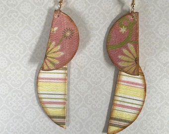 One of a Kind, Super Light Weight, Handmade Earrings, Vintage Paper, Dangle Earrings, Gift for Her