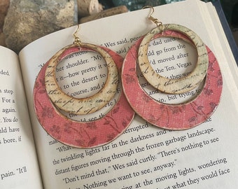 One of a Kind, Super Light Weight, Handmade Earrings, Vintage Paper, Dangle Earrings, Gift for Her
