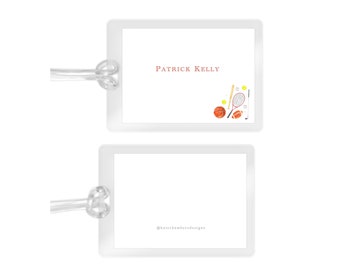 Laminated bag tag - boys watercolor all sports balls by Kate Chambers Designs