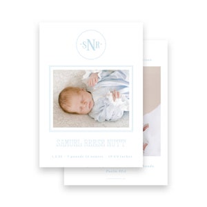 Anúncio de nascimento de bebê - coroa de flores com monograma azul para meninos - por Kate Chambers Designs