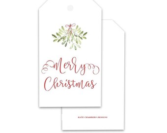 Blank Watercolor Greenery Swag Merry Christmas Holiday gift tag enclosure