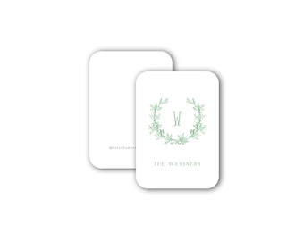 Étiquette-cadeau de boîtier de carte d'appel de famille de couronne de laurier vert menthe