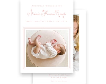 Baby Birth Announcement - simple girls pink border classic - by Kate Chambers Designs