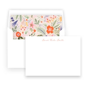 Cartões de papelaria femininos com envelope forrado de flores silvestres