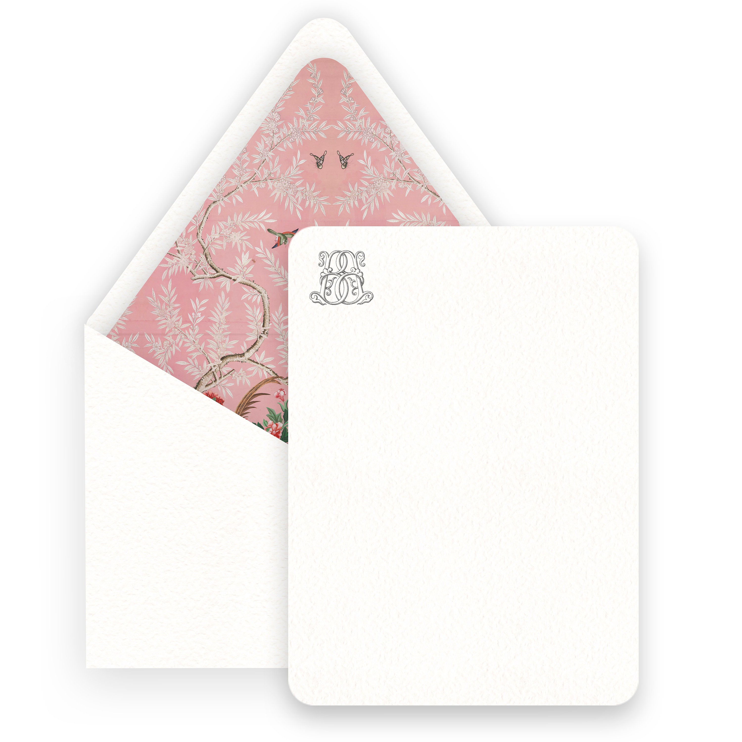 Personalized Pink Monogram Stationery, Women Flat Notecard Set