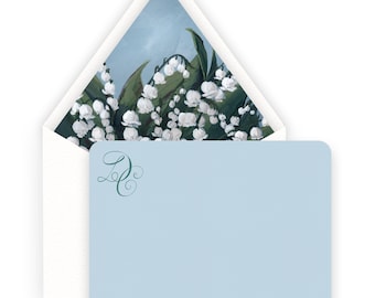 Watercolor Lily of the Valley flower lined envelope women's stationery cards by Kate Chambers Designs