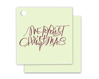 Burgundy Mint "Merriest Christmas" Foil Square Holiday gift tag enclosure