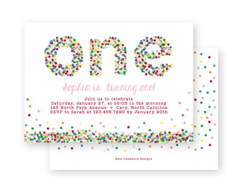 Birthday Invitation - Sprinkle Dots ONE - by Kate Chambers Designs