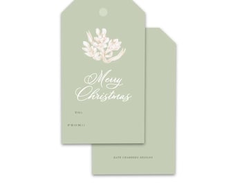 Blank Sage Green Watercolor Ribbon Merry Christmas Holiday gift tag enclosure