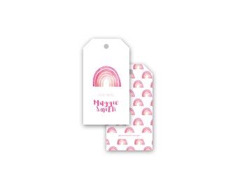 Watercolor brush pink peach rainbow girls gift tags