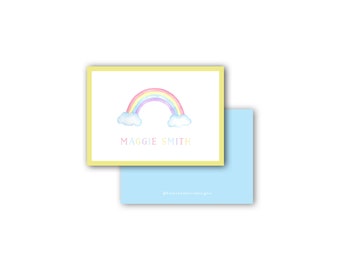 Watercolor multicolor rainbow font blue yellow girl's calling card enclosure gift tag