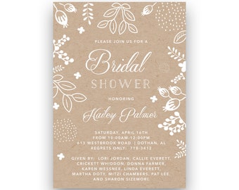 Bridal floral Kraft bridal shower or bridesmaids luncheon invitation