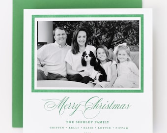 Merry Christmas Holiday letterpress green custom photo mounted, attached photo