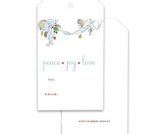 Blank Watercolor Ribbon Garland "Peace, Joy, Love" Holiday gift tag enclosure
