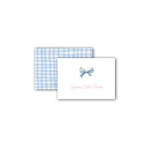 Watercolor blue bow blue gingham girl&#39;s calling card enclosure gift tag