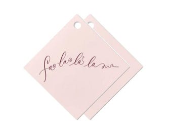 Pink Burgundy "Falala" Curly Script Foil Holiday gift tag enclosure