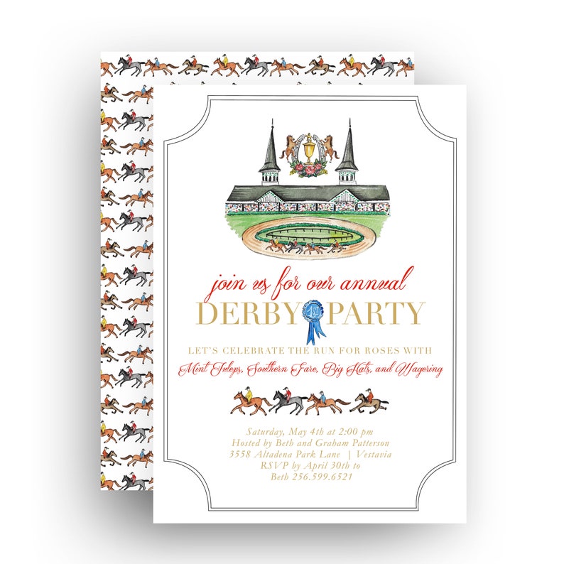 Watercolor Kentucky Derby horse race jockey birthday party or general party invitation