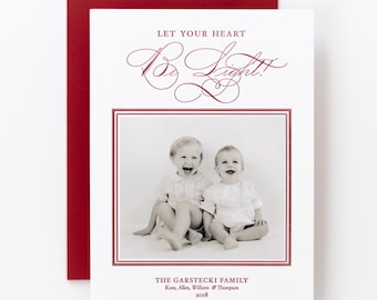 Merry Christmas Let your Heart be Light Holiday letterpress red custom photo mounted, attached photo