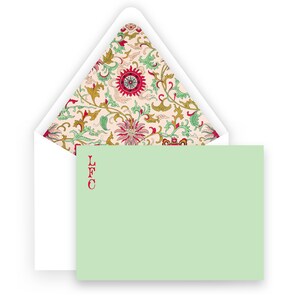 Italiaans Florentijns blush mintrood groen gebloemd gevoerde envelop briefpapier dameskaarten