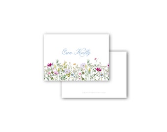 Watercolor floral wildflowers blue calligraphy script card enclosure gift tag