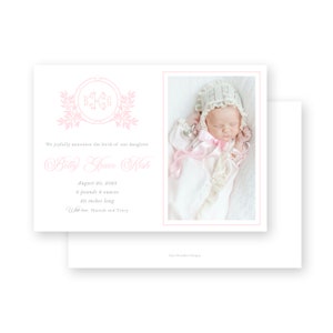 Baby Geburtsanzeige Mädchen rosa weiß Wappen