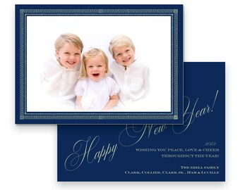 Christmas Holiday photo card - navy mint greek key Merry Christmas  - by Kate Chambers Designs